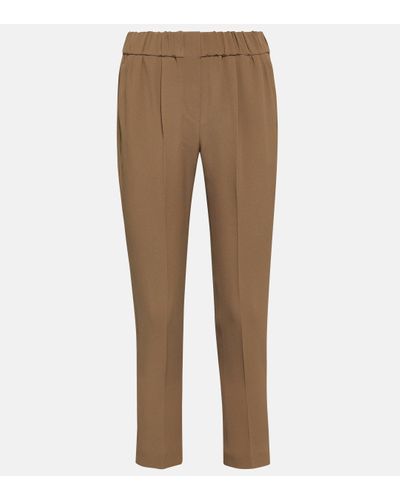 Brunello Cucinelli Pantalon slim a taille basse en crepe de soie melangee - Marron