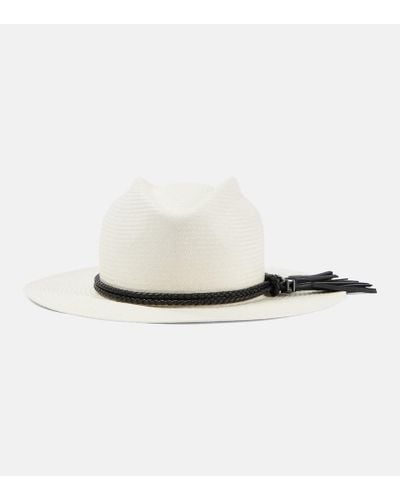 Max Mara Elfi Leather-trimmed Straw Boater Hat - White