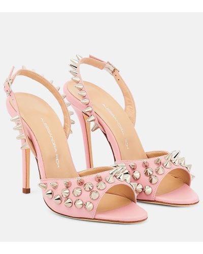 Alessandra Rich Embellished Leather Sandals - Pink