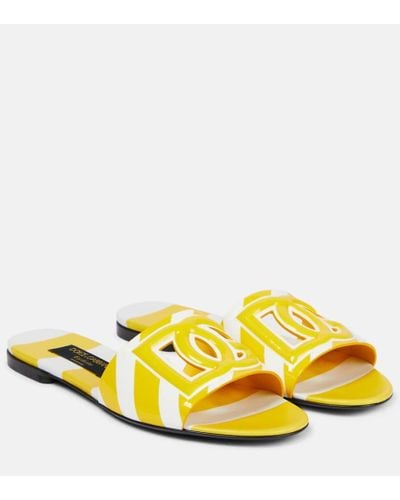 Dolce & Gabbana Portofino Dg Patent Leather Slides - Yellow