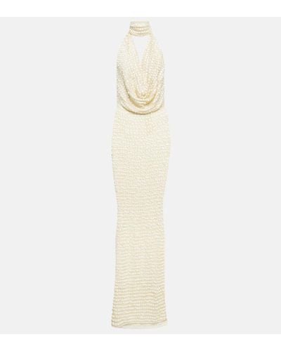 AYA MUSE Sequined Halterneck Maxi Dress - White