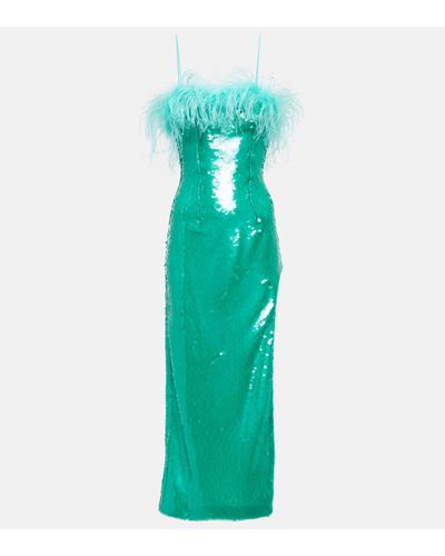 GIUSEPPE DI MORABITO Feather-trimmed Sequined Midi Dress - Green