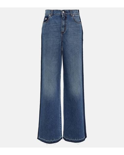Alexander McQueen Jean ample a taille haute - Bleu