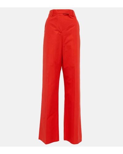 Valentino High-rise Wide-leg Cotton Pants - Red