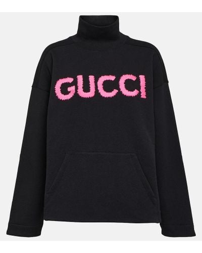 Gucci Logo Cotton Jersey Turtleneck Sweatshirt - Black