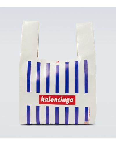 Balenciaga Bedruckte Tote Bag Monday aus Leder - Weiß