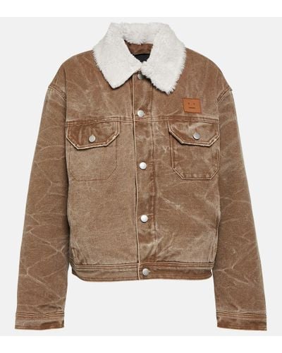 Acne Studios Cotton Denim Jacket With Shearling - Brown