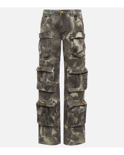 Blumarine Printed Low-rise Denim Cargo Trousers - Grey