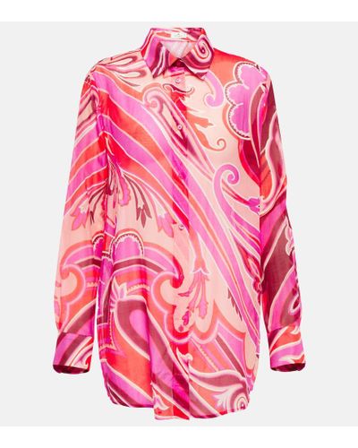 Etro Camicia in cotone e seta con stampa - Rosa