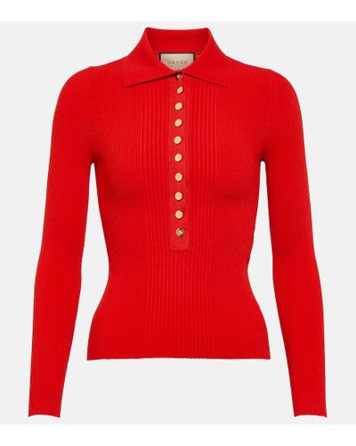 Gucci Polopullover aus Rippstrick - Rot