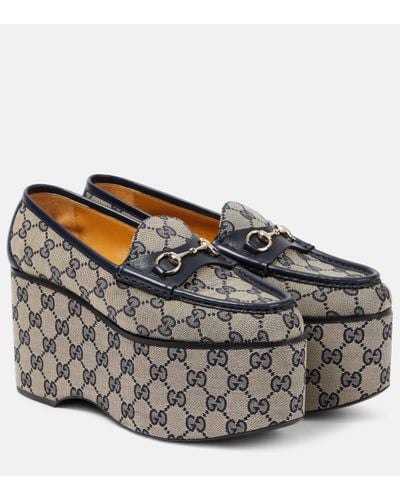 Gucci Horsebit GG Canvas Platform Loafers - Grey