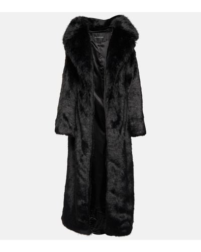 Balenciaga Off-shoulder Faux Fur Coat - Black
