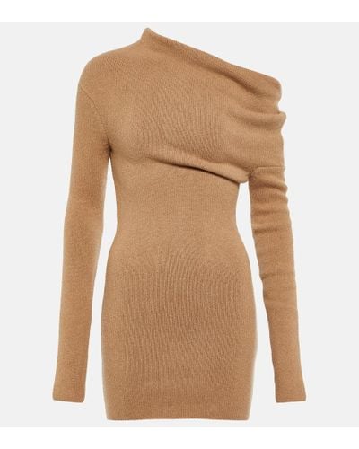 Ferragamo Cashmere-blend One-shoulder Mini Dress - Brown