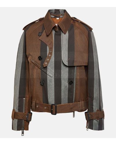 Burberry Belted Double-breasted Checked Gabardine Biker Jacket - Brown