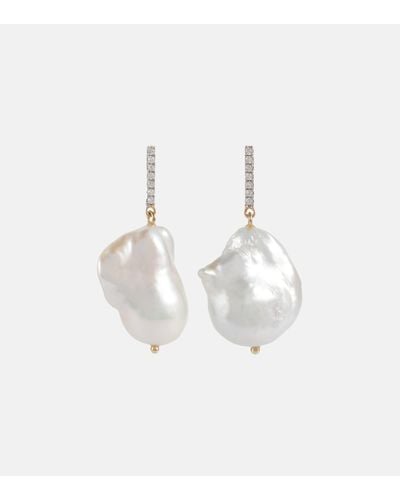 Mateo 14kt Gold Earrings With Diamonds And Baroque Pearls - White