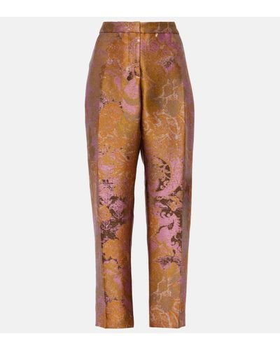 Dries Van Noten Printed Metallic Mid-rise Straight Trousers - Orange