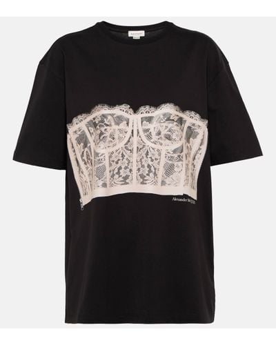Alexander McQueen T-shirt en coton a dentelle - Noir
