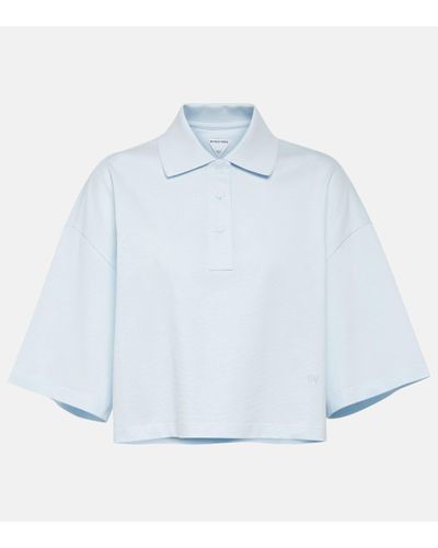 Bottega Veneta Cropped Cotton Pique Polo Shirt - Blue