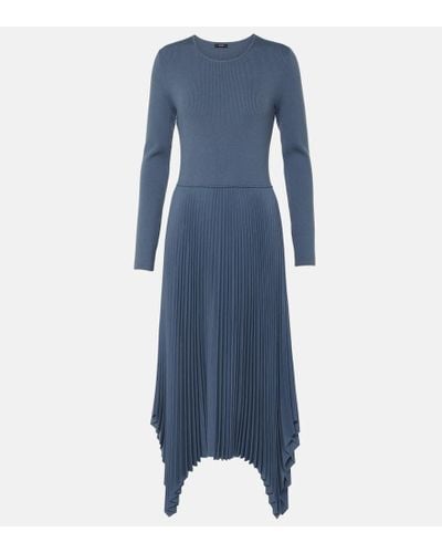 JOSEPH Deron Plisse Flannel Midi Dress - Blue