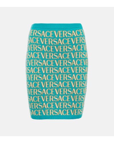 Versace Mini-jupe Allover en coton melange - Bleu