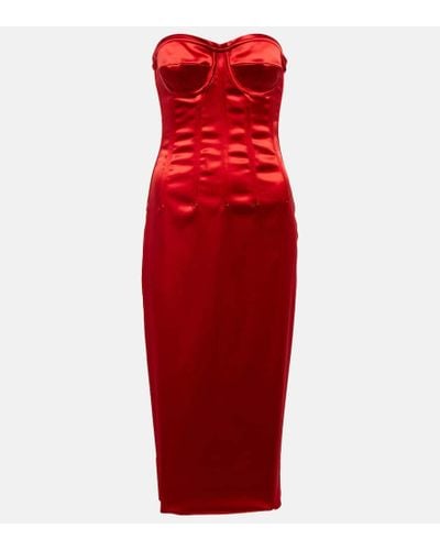 Dolce & Gabbana Strapless Satin Corset Midi Dress - Red
