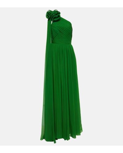 Elie Saab Abito lungo monospalla in seta - Verde