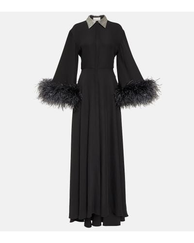 Valentino Vestido de fiesta de seda con plumas - Negro