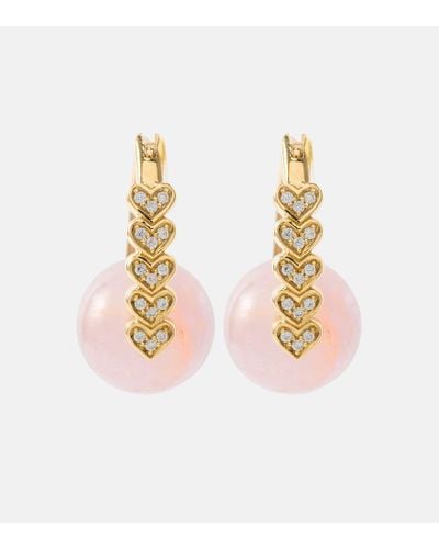 Sydney Evan Heart 14kt Gold Earrings With Diamonds And Morganites - Pink