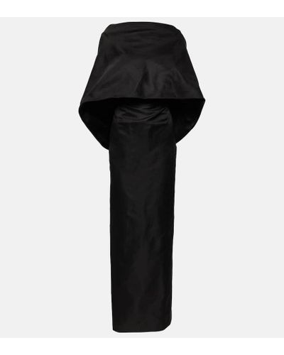 The Attico Vestido midi de seda con capa - Negro
