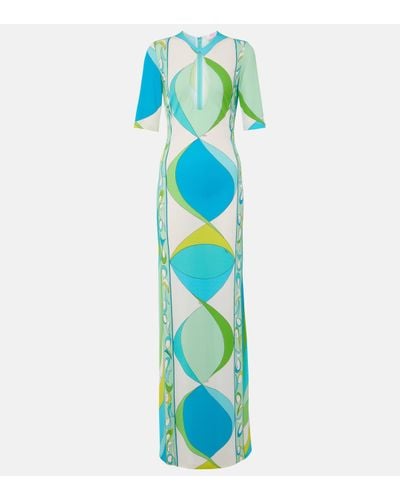Emilio Pucci Cutout Printed Maxi Dress - Blue