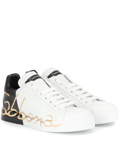 Dolce & Gabbana Portofino Sneakers With Patent Leather Heel - Weiß