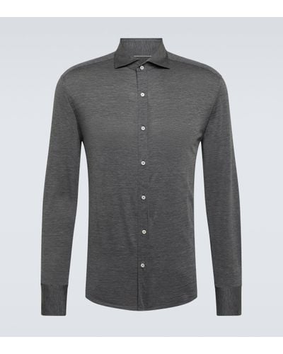 Brunello Cucinelli Chemise en soie et coton - Gris