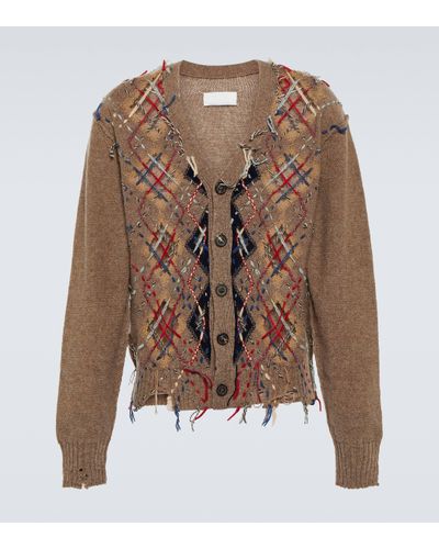 Maison Margiela Distressed Argyle Cardigan - Brown