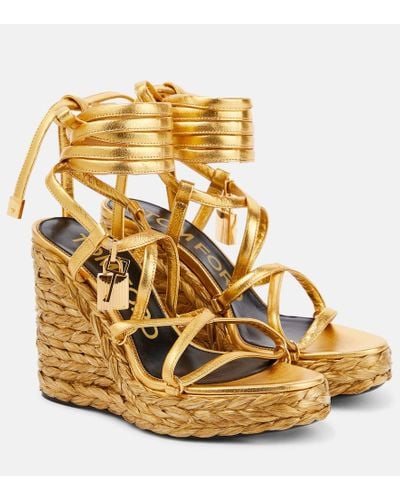 Tom Ford Padlock Leather Wedge Sandals - Metallic