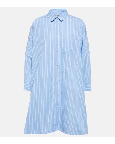 Jil Sander Camisa de popelin de algodon a rayas - Azul