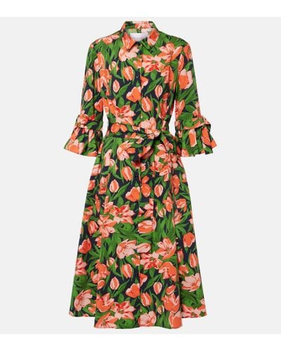 Carolina Herrera Bow-detail Cotton-blend Shirt Dress - Green