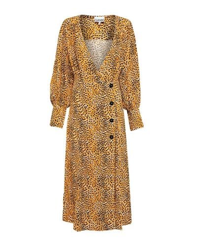 Ganni Leopard-print Crepe Midi Dress - Multicolor