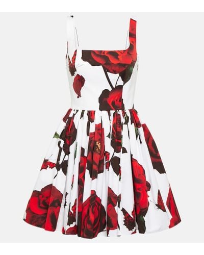 Alexander McQueen Vestido corto de popelin de algodon - Rojo