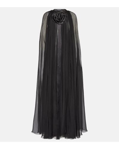 Dolce & Gabbana Capa en chifón de seda con aplicación de flor - Negro
