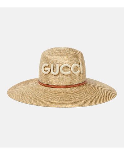 Gucci Leather-trimmed Raffia Sun Hat - Natural