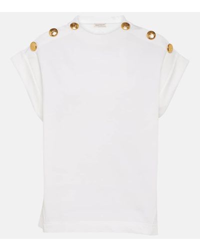 Alexander McQueen Embellished Cotton Jersey Top - White