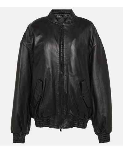 Wardrobe NYC Leather Bomber Jacket - Black