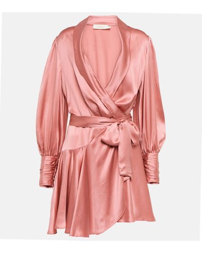 Zimmermann Robe portefeuille en satin de soie - Rose