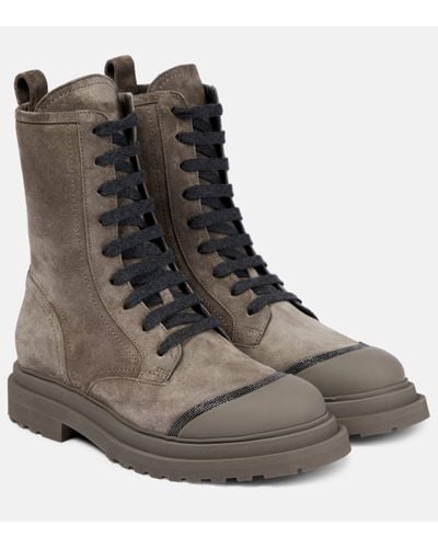 Brunello Cucinelli Suede Combat Boots - Black