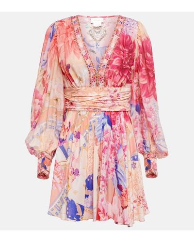 Camilla Floral Silk Minidress - Pink