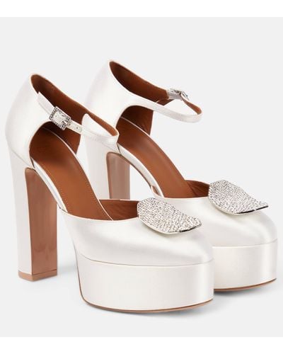 Malone Souliers Terra Embellished Satin Platform Court Shoes - White