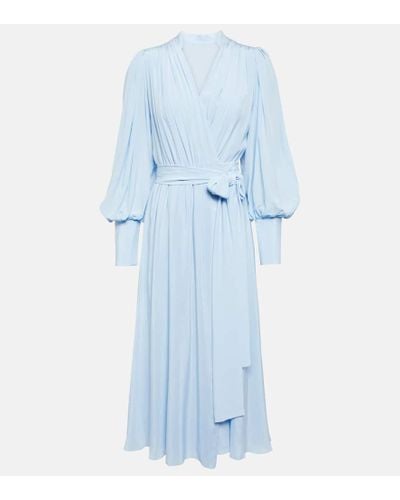 Costarellos Draped Silk Midi Dress - Blue