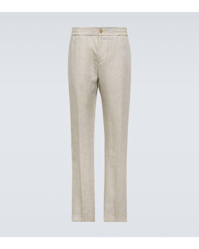 Etro Linen Straight Trousers - Natural
