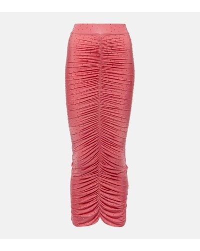 Alex Perry Embellished Ruched Jersey Maxi Skirt - Red