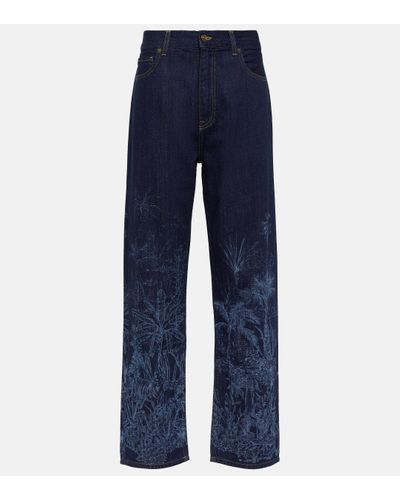 Alanui Jungle Printed High-rise Jeans - Blue